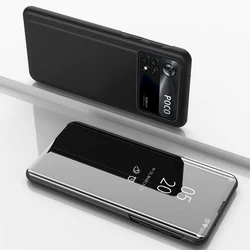 Elegant Leather Flip Smart Mirror Phone Case - Luxury Design and Enhanced Protection for Poco M3 (Black)