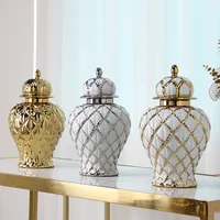 Ceramic Checkmate Jar Gingerbread Jar Gold Storage Tank Flower Vase Porcelain Craftwork Home Decoration Accessories 1
