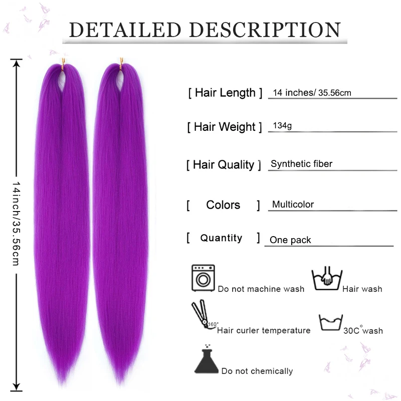 2-piece Set of 14 inch Short pre Stretched Synthetic Hair Extensions, Suitable for Braiding, Braids, and Curls (Easy to Style)