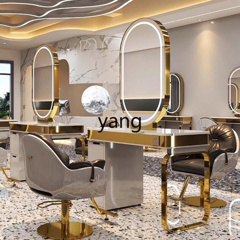 

CX Double-Sided Stainless Steel Marble Table for Hair Salon High-End Hot Dyeing with Cabinet Hair Cutting Mirror