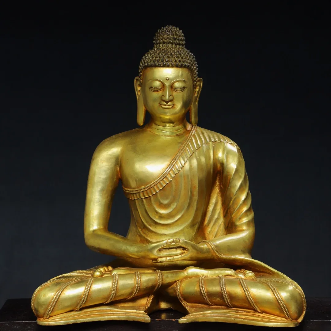 

19"Tibetan Temple Collection Old Bronze Gilded Cinnabar Da Ri Tathagata Shakyamuni Sitting Buddha Amitabha Worship Hall