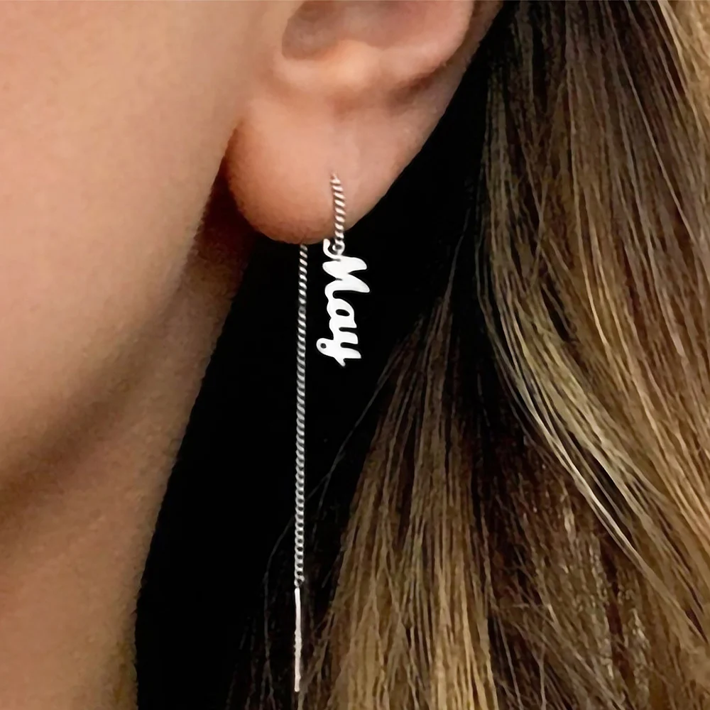 

Personalised Name Chains Tassel Earrings for Women A Pair Custom Letter Pandent Linear Threader Earring Stainless Steel Jewelry