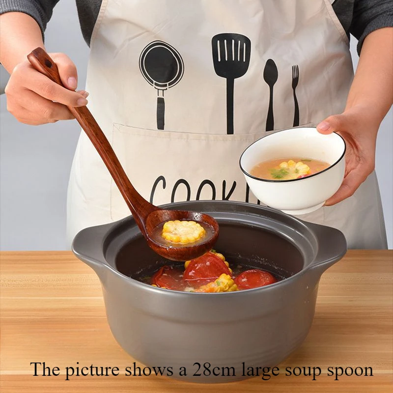 Wooden Scoop Spoon Drink Soup Natural Wood Japanese Korean Cooking Mixing Stirrer Rice Large Long Handle Tableware Kitchen Tools wooden spoon,wooden cooking spoon,soup spoon