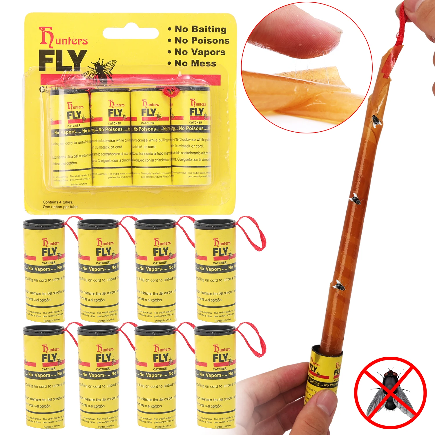 Fly Paper Strips - Safe, Harmless, Powerful Glue for Effective Insect Trapping (4-Pack)