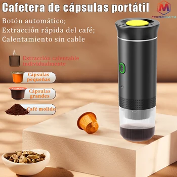 Cafetera Eléctrica Portátil de Cápsulas Cafetera Espresso Inalámbrica con Bomba Calentadora Cafetera de Viaje y Coche 3-en-1
