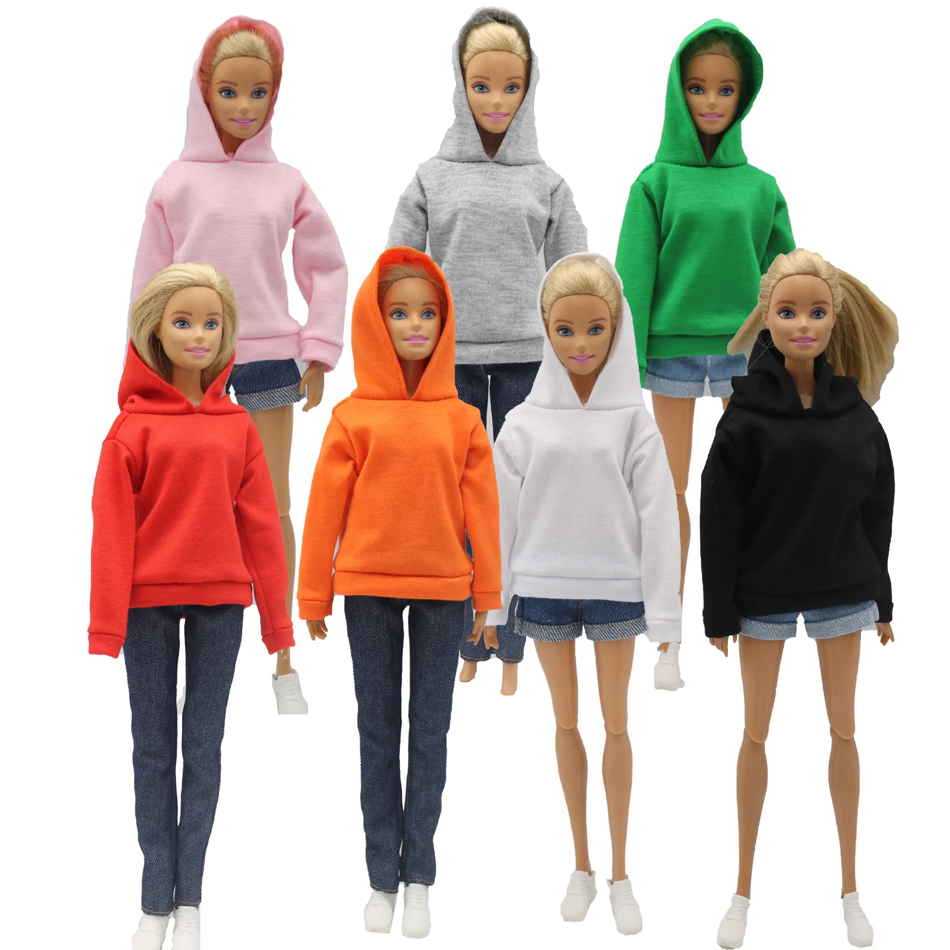 

For 29cm Barbie Loose Hooded Sweater Coat Denim Pants and Shorts Set 1/6 Doll Clothes Accessories Girls Toys Fashion Casual Wear