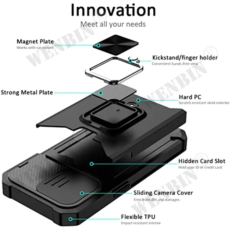 Premium Military-Grade Wallet Case with Card Holder and Slide Camera Protection