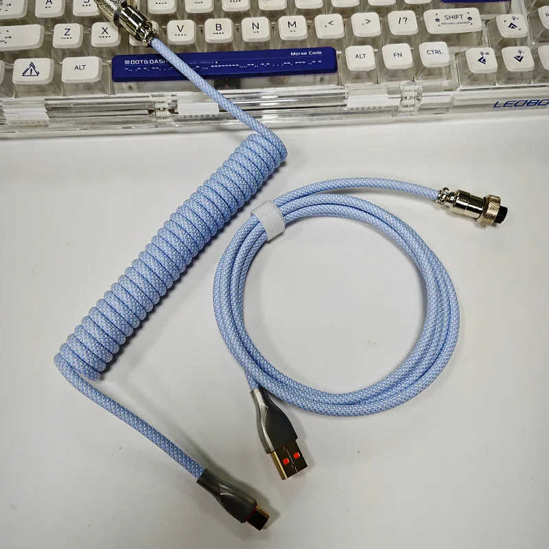كابل لوحة المفاتيح USB C للوحة مفاتيح الألعاب الميكانيكية سلك بأكمام مزدوج مع موصل طيار معدني قابل للفصل ملفوف للشحن