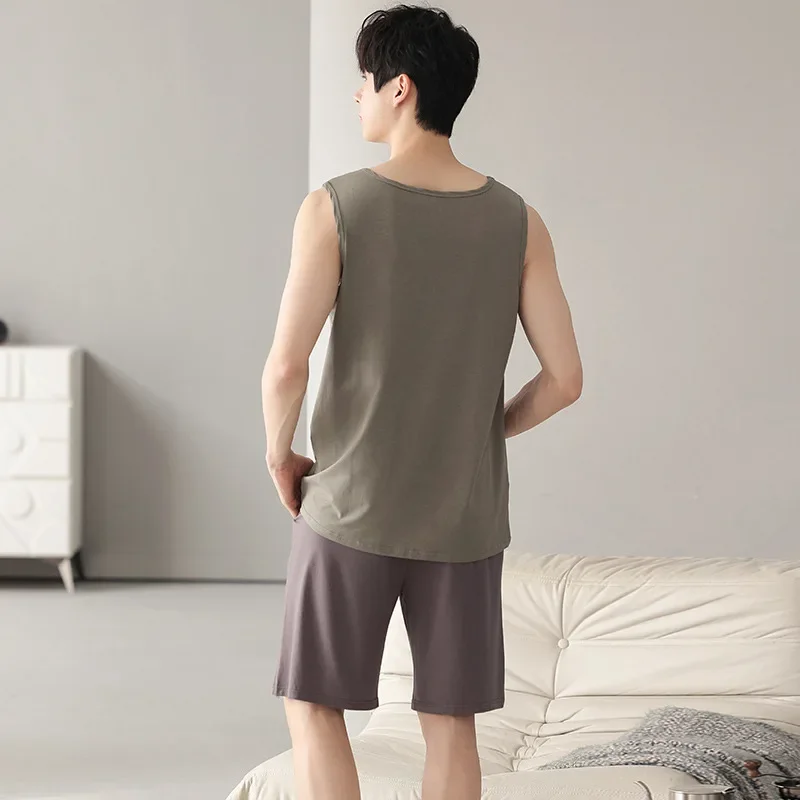 Summer Men Pajamas Modal Cotton Shorts Casual Cotton Silk Male Outerwear Sleepwear Homewear Suit
