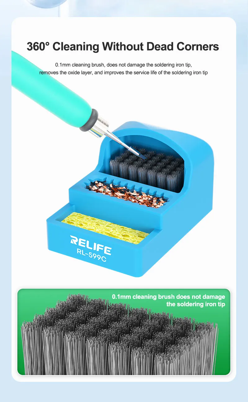 RELIFE RL-599C 3 in 1 납땜 팁 클리너, 고온 내성, 다양한 모델의 납땜 다리미 헤드 청소
