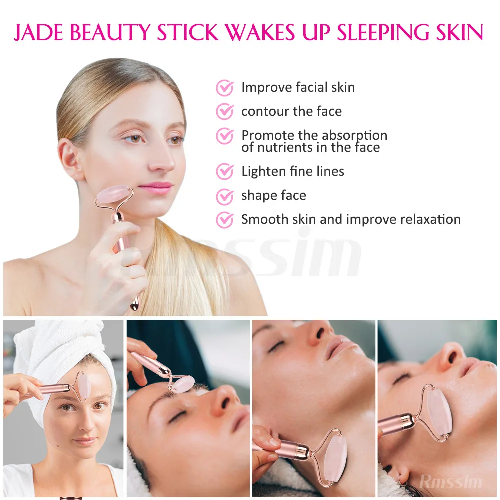 New Electric Vibrating Jade Roller Massager For Slimming Face Lifting Rose Quartz 3D Roller Stone Facial Skin Care Beauty Tool 4
