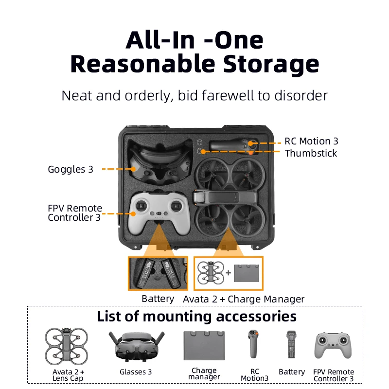 Drone Accessories For Avata2 Waterproof Box for Goggles3/ FPV Motion3/Integra Battery Housekeeper Controller Handbag For AVATA2