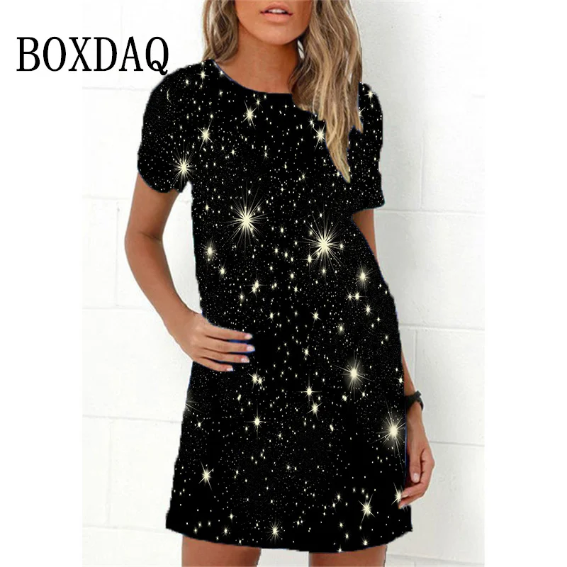 Funny Cat Print Women Dress 2023 New Summer Beach Short Sleeve O
