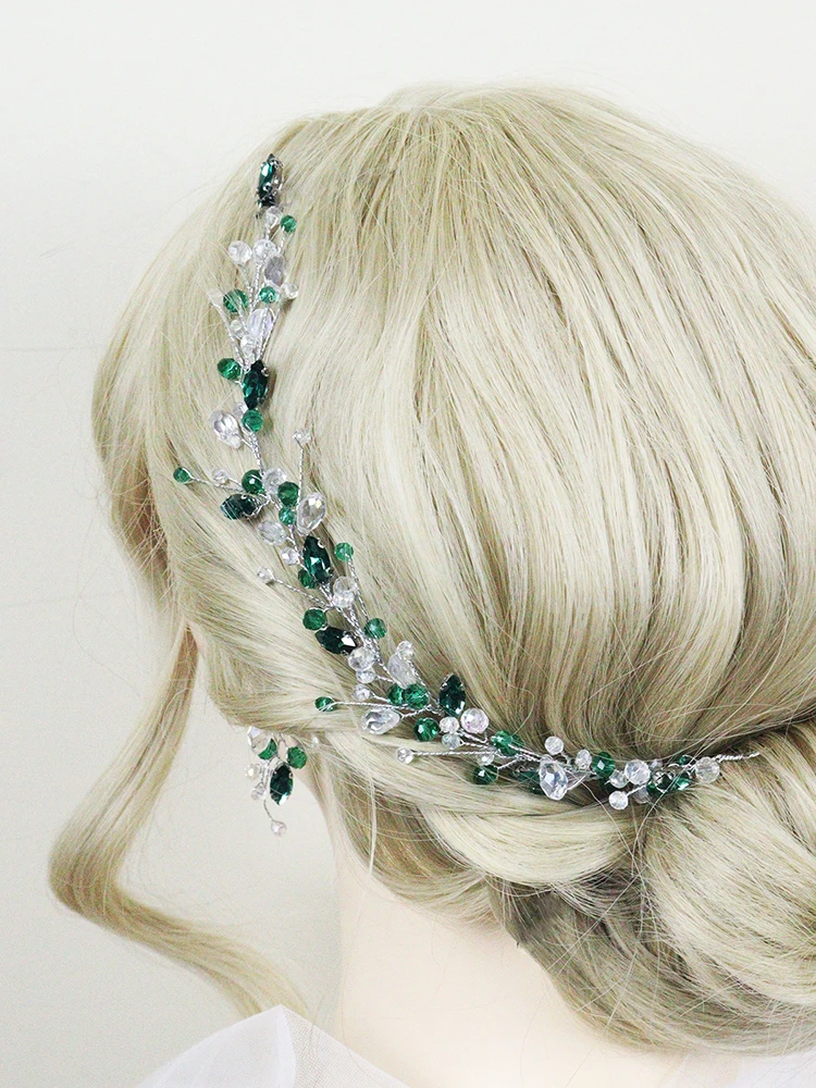 Bohe Green Red Purple Crystal Wedding Hair Accessories Headbands and Earrings Set for Bride Headdresses Rhinestone Party Tiaras