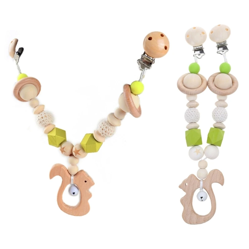 

Baby Teether Stroller Pendant Pacifier Chain Rattle Pram Clip Crochet Beads Wooden Animal Pendant Infants Nursing Teething