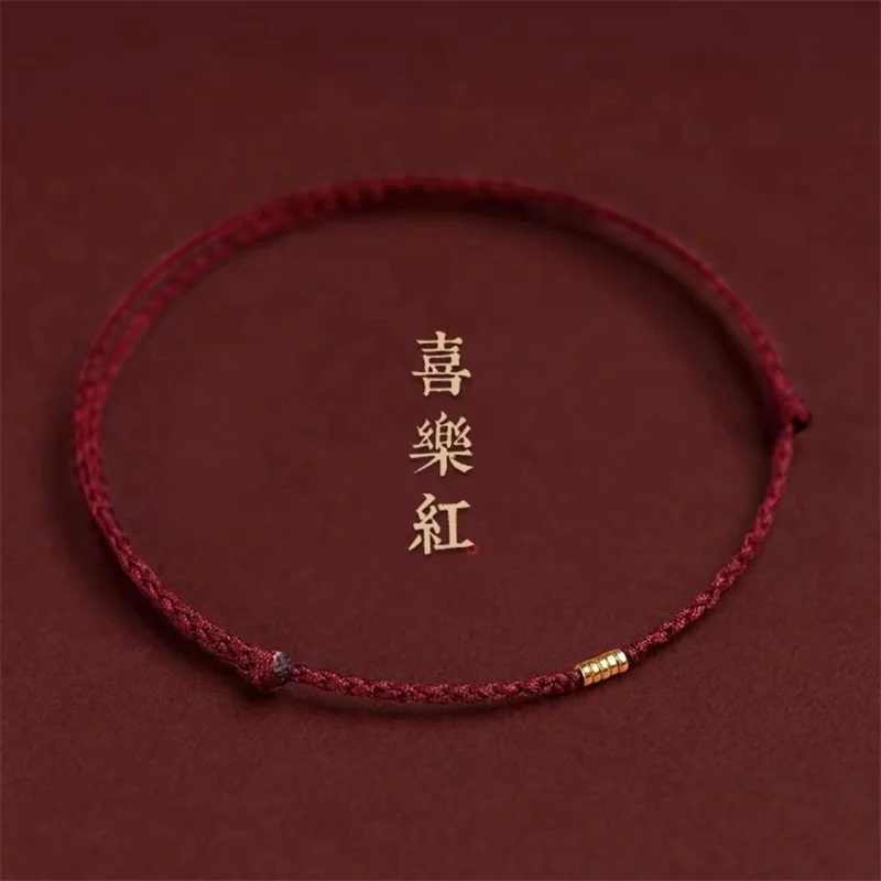 Fashion Handmade Gold Color Beads Red Rope Lucky Bangles Length Adjust Circle Charm Bracelets for Women Men Lovers' Gift - Image 4