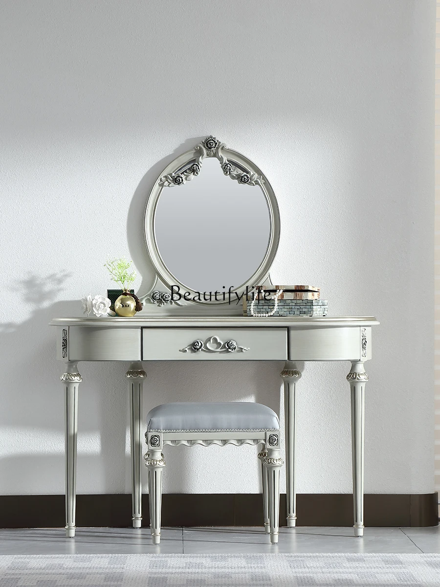

French Entry Lux Solid Wood Carved Dressing Table with Drawer European-Style Cloakroom Master Bedroom Small Dresser