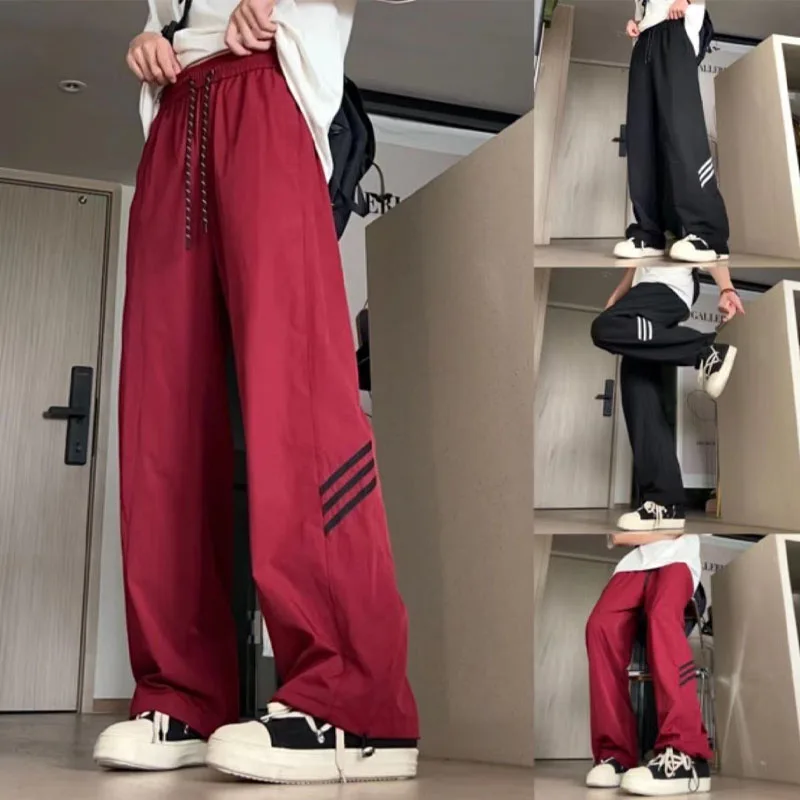 

2024 High Street Fashion Summer Men New Loose Trousers Elastic Waist All-match Young Style Casual Comfortable Wide Leg Pants
