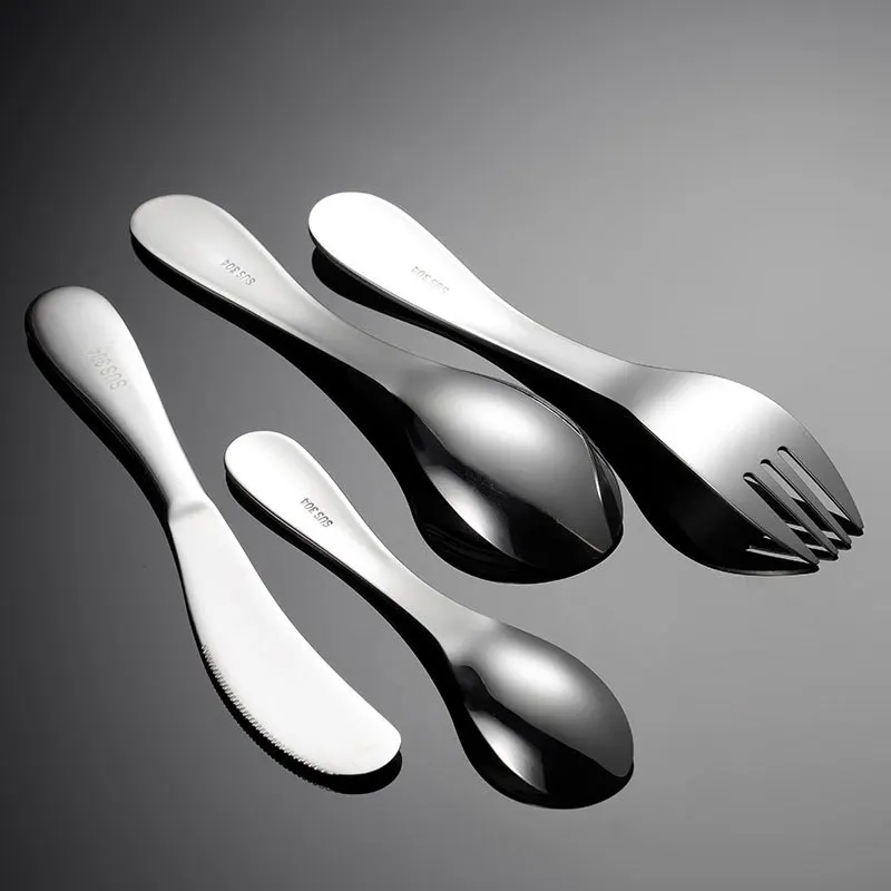 Cutlery Set Stainless Steel Cutlery Set Baby Feeding Spoons Stainless Steel Kids Cutlery Cartoon Pattern Carving Child Tableware Cute Spoon Fork Set Baby Flatware Feeding Safe Eco Friendly