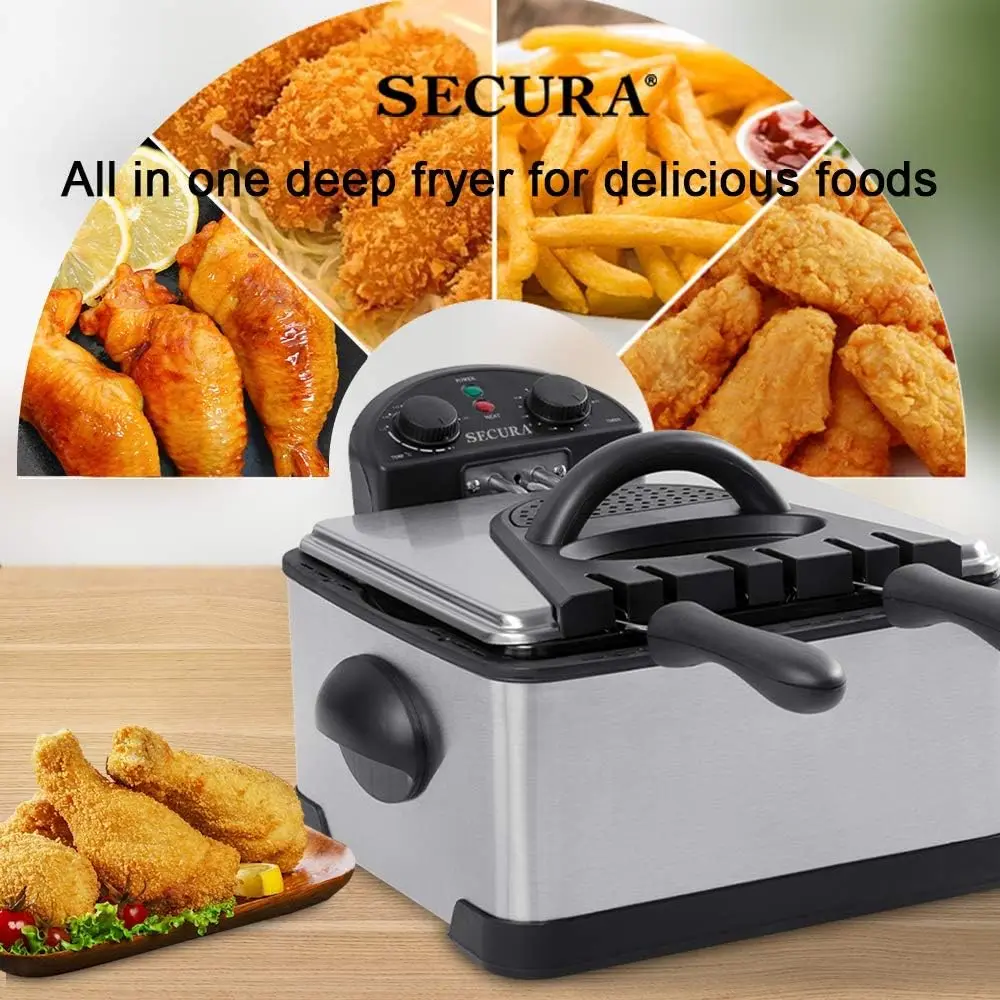 NEW 1700-Watt Stainless-Steel Triple Basket Electric Deep Fryer with Timer Free Extra Odor Filter, 4L/17-Cup,Silver