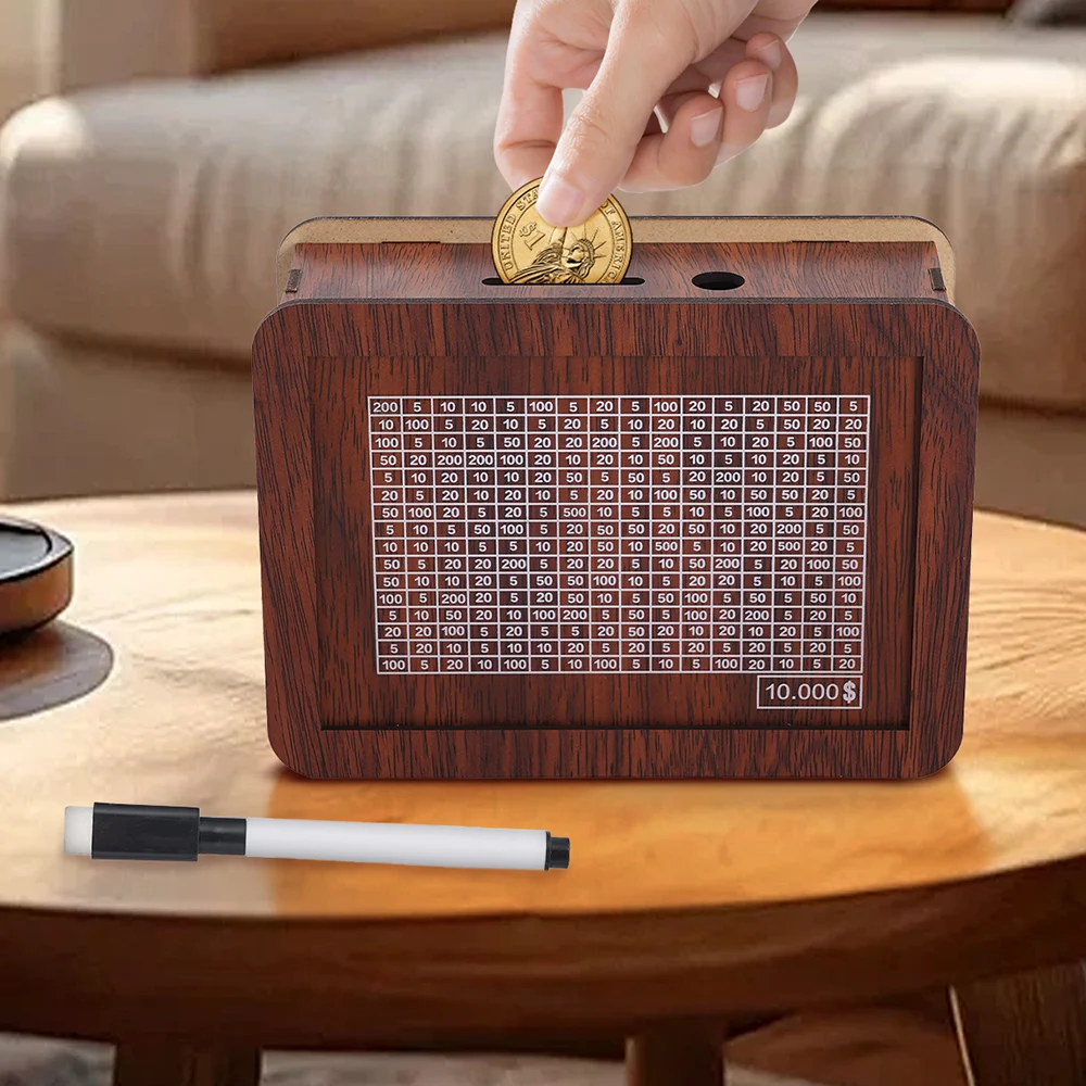 Reusable Wooden Piggy Bank for 10000 Euro Cash Coin Case Durable Money Saving Box with Clear Savings Target Money Container 6