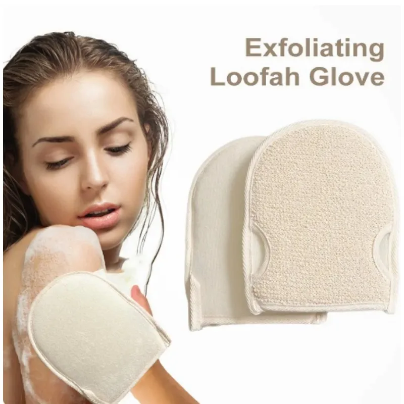 

1pc Double-sided Natural Loofah Glove Soft Body Scrub Sponge Pad Bath Scrubber Mitt For Shower Spa Skin Clean Bath Gloves