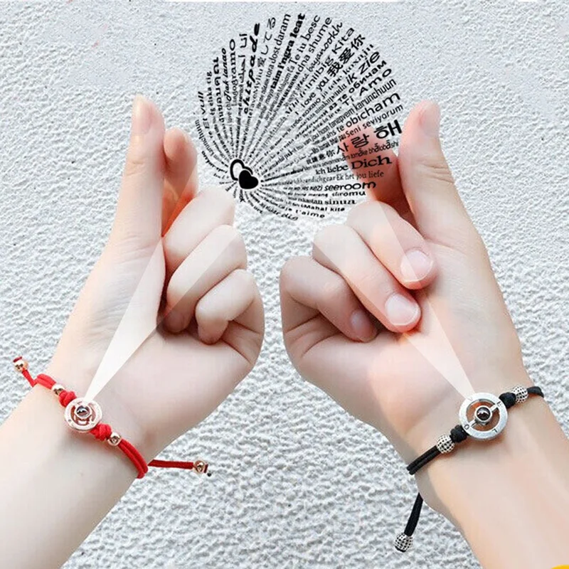 Time Projection Stone 100 Languages“ I Love You ”Bracelet Braided