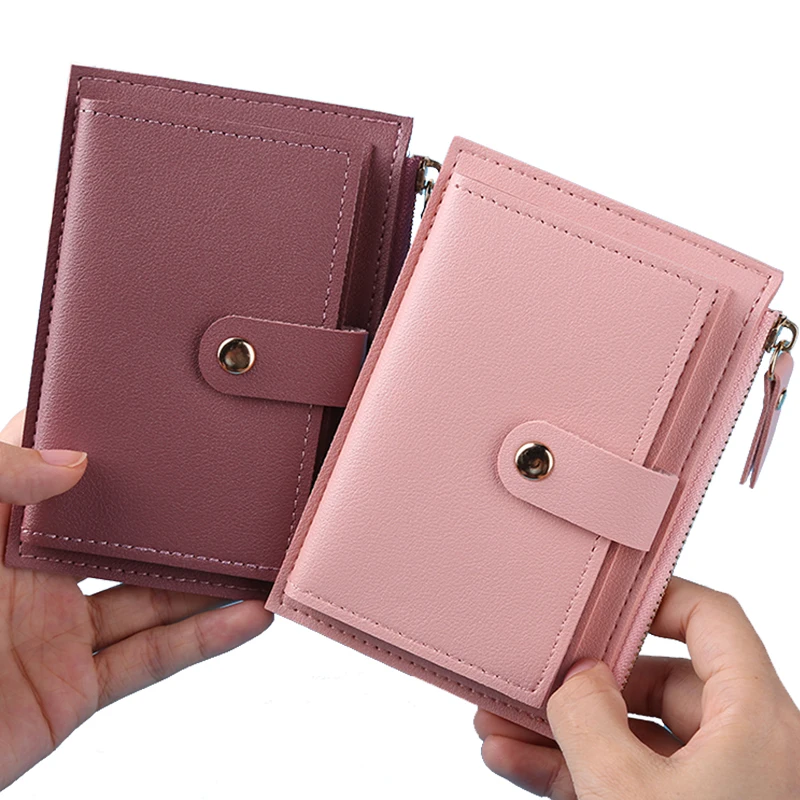 Fashion Women Wallets Leather Female Purse Mini Hasp Solid Multi-Cards Holder Coin Short Wallets Slim Small Wallet Zipper Hasp
