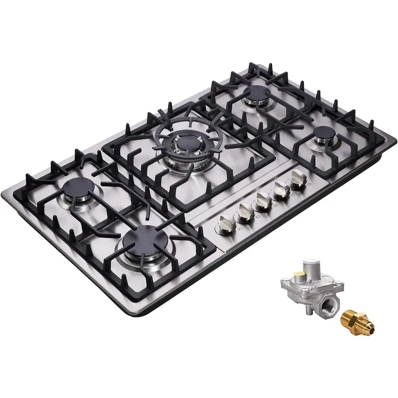 

34 Inch Cooktop Stainless Steel Built-in 5 Burners Stovetop LPG/NG Convertible Stove Top Dual Fuel Gas Hob DM5808