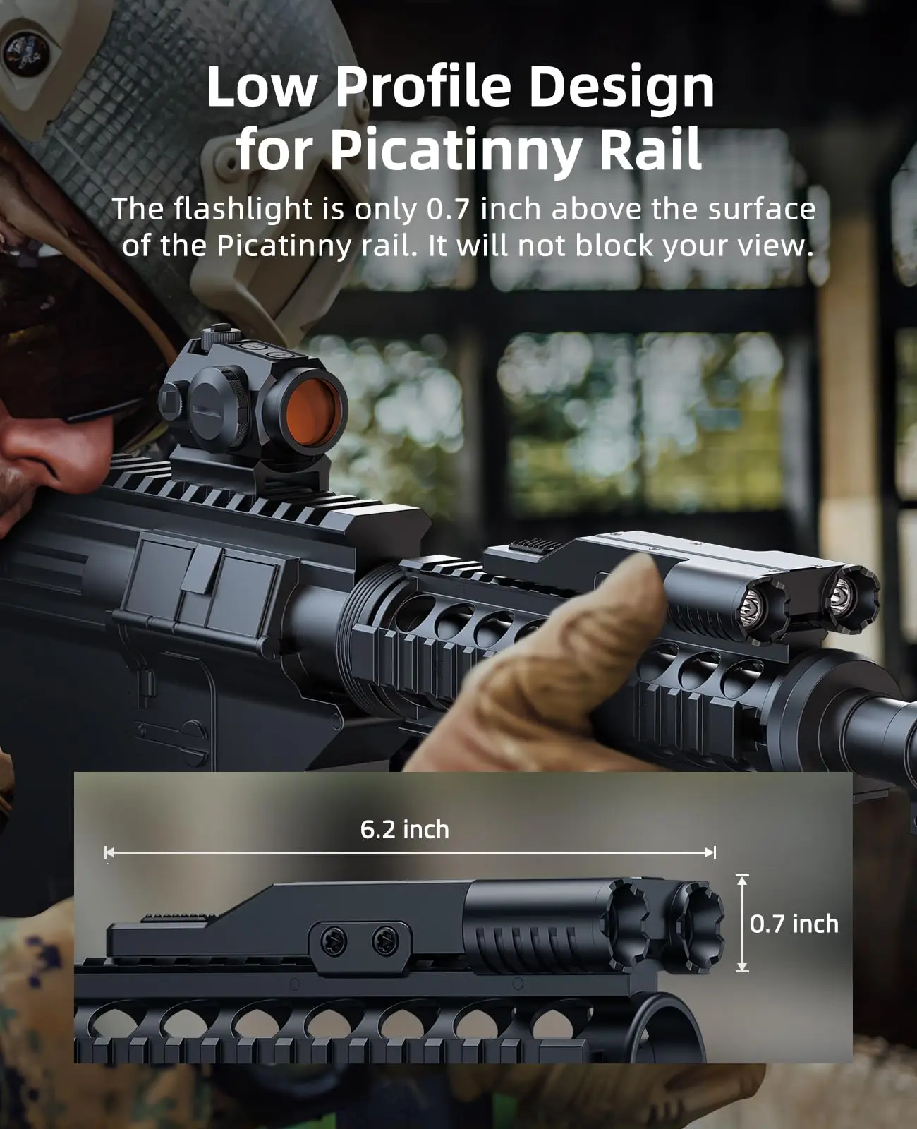 2000 Lumen Dual LED Rifle Light with USB Rechargeable Flashlight Picatinny Rail Tactical Flashlight with Strobe Mode