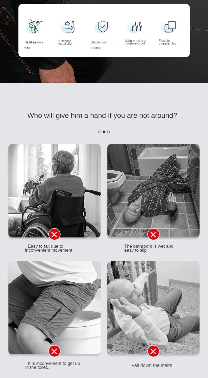 Description Picture 3 of item3PCS Toilet Handrail for Bathroom Bathtub Armrest Safety Grab Bars Bathtub Handle Elderly Toilet Safety Handle WC Accessories