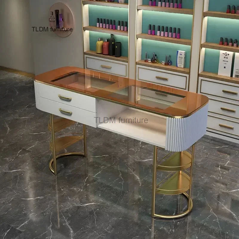 

Italian Luxury Ins Manicure Tables Salon Furniture Nordic Wrought Iron Single Nail Tables Tempered Glass Manicure Tables