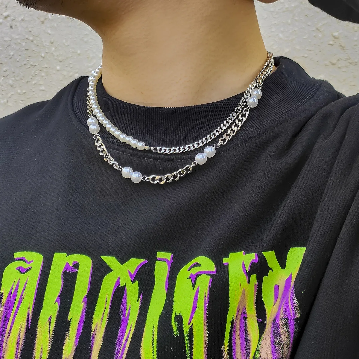 Black Beads Necklace Women Man Hip hop Personality Design Fashion Letter  Choker Chain Men's Jewelry - AliExpress