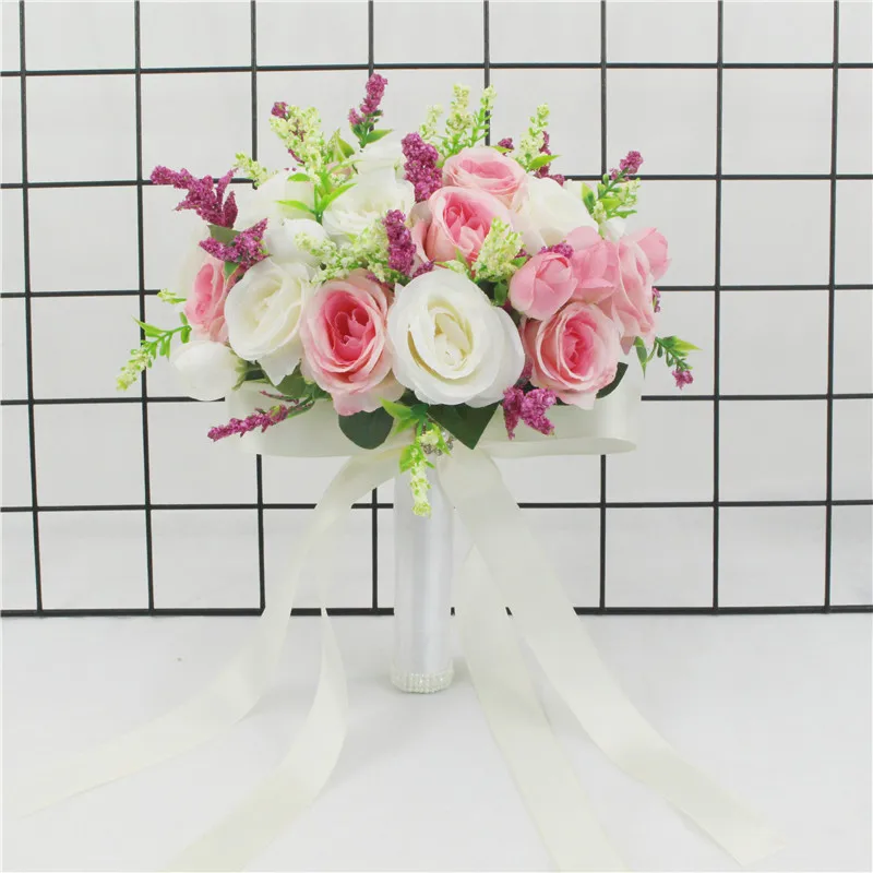 Wedding Bouquets Artificial Rose Flowers Bridal Bouquet Artificial Flower Wedding Holding Flowers White Artificial Natural Rose for Bridesmaid Bride Wedding Decorations