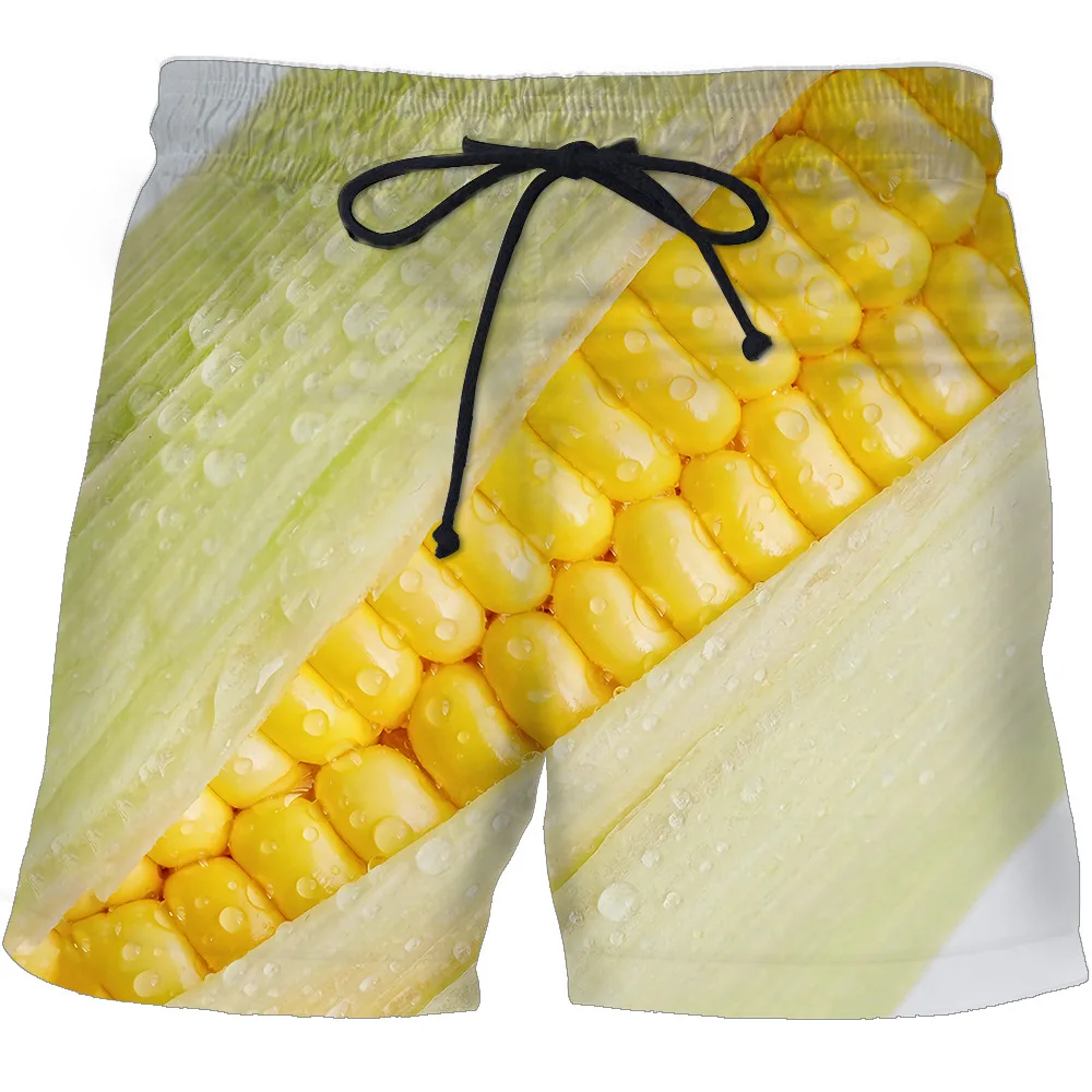 Summer Funny Corn Hawaiian Beach Shorts Maize 3D Print Men Casual Surfing Board Shorts Oversized Swimwear Trunks Kids Clothing 5