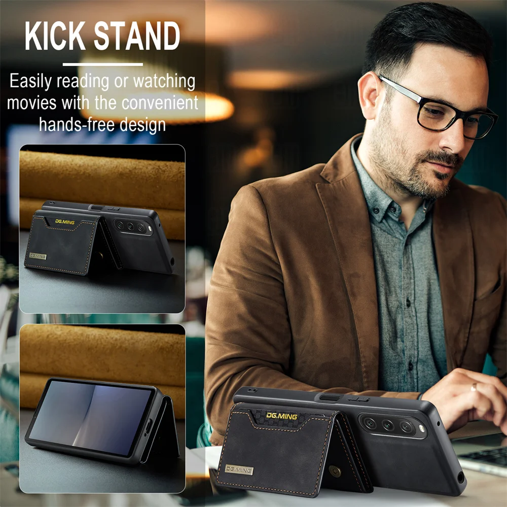 DG.MING Luxury 2 in 1 Detachable Card Bag Wallet Case for Sony Xperia 1 V 5 V 10 V Shockproof Magnetic Leather Case Phone Book