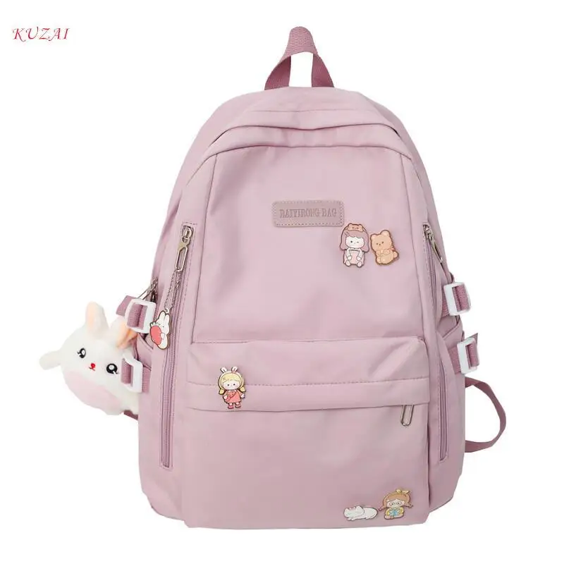 

New Small Label Fashion Backpack Solid Color College Student Women Backpacks Pendant Teenage Girl Schoolbag Simple Besign Bag