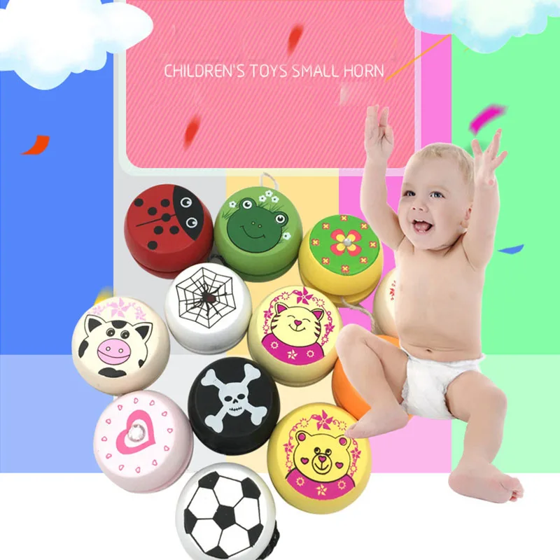 Children Wooden Yoyo Toys Cartoon Animal Prints Ladybug Yo-Yo Creative Yo Yo Funny Gift Yoyo Ball