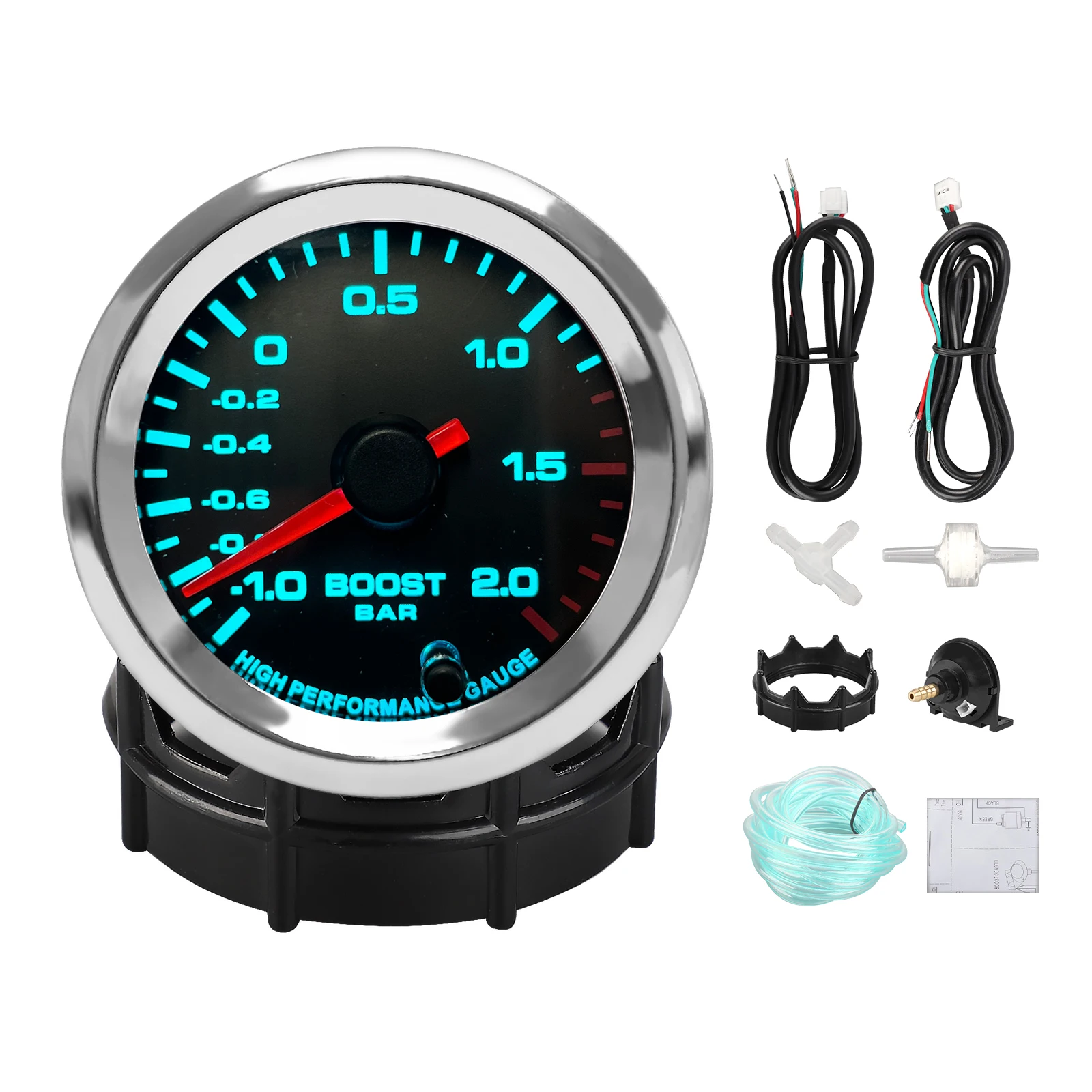 

Car 2'' 52mm 12V Turbo Boost Gauge -1-2 BAR 7 Colors Pointer ABS Steel Glass Boost Gauge With Stepper Motor