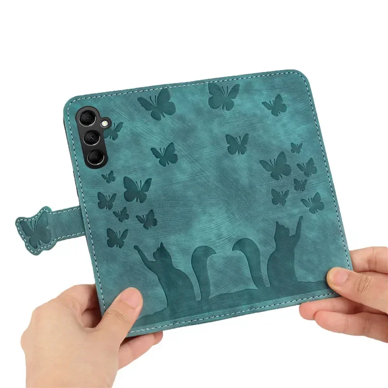 Фото Чехол-бумажник для S24 Etui Butterfly & Cat, кожаный чехол для Samsung Galaxy S24 + S23 FE S22 Ultra S21 Plus S24Plus №4