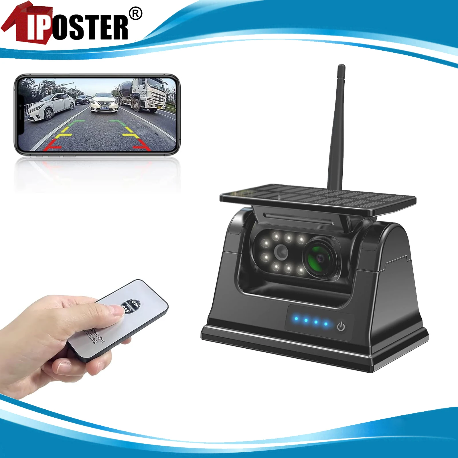 iPoster Solar Wireless Backup Camera 1080P for Truck Trailer