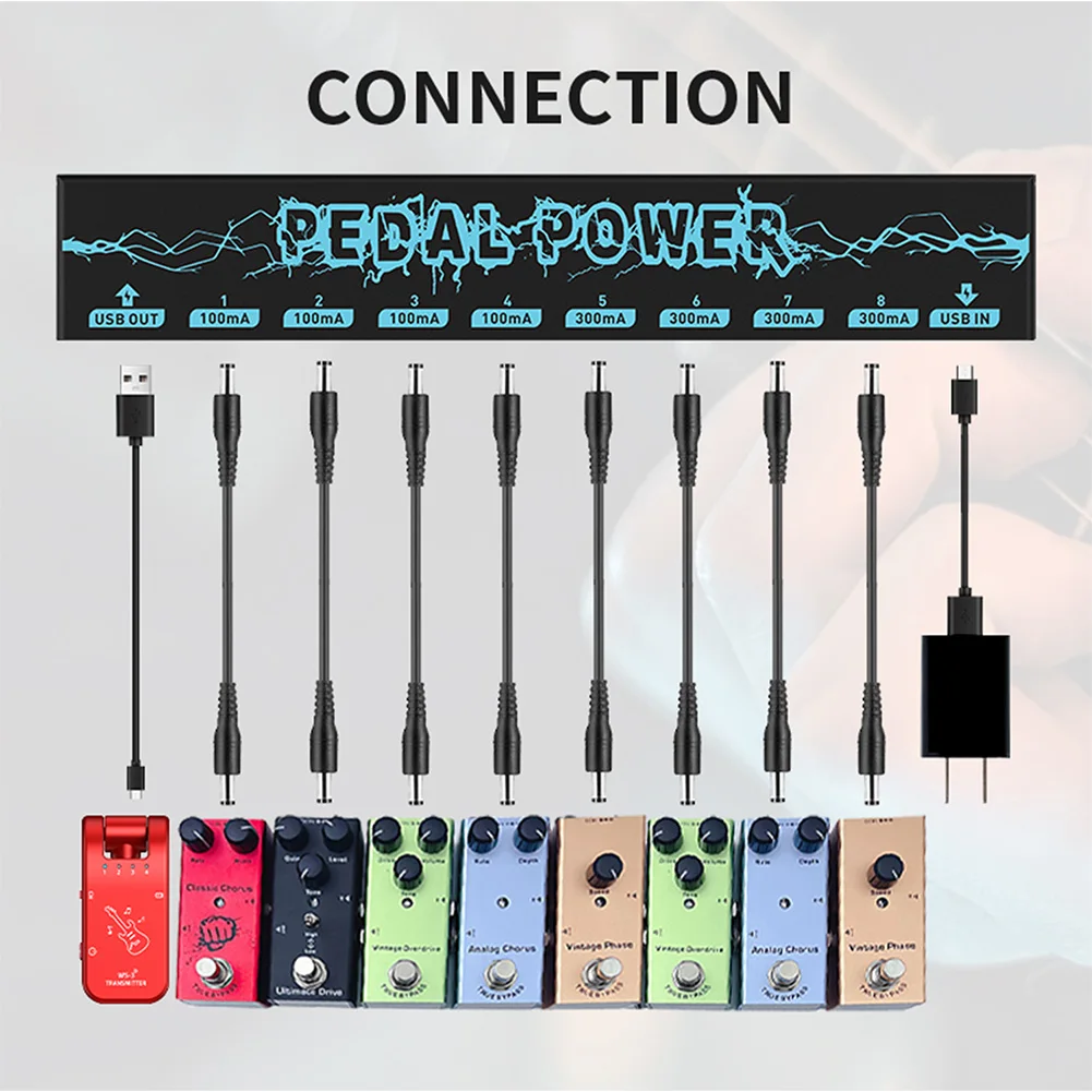 Guitar Pedal Power Supply 8 Isolated DC Output 9V 300mA/100mA Pedalboard Short Circuit Overcurrent Protection guitar pedal power supply