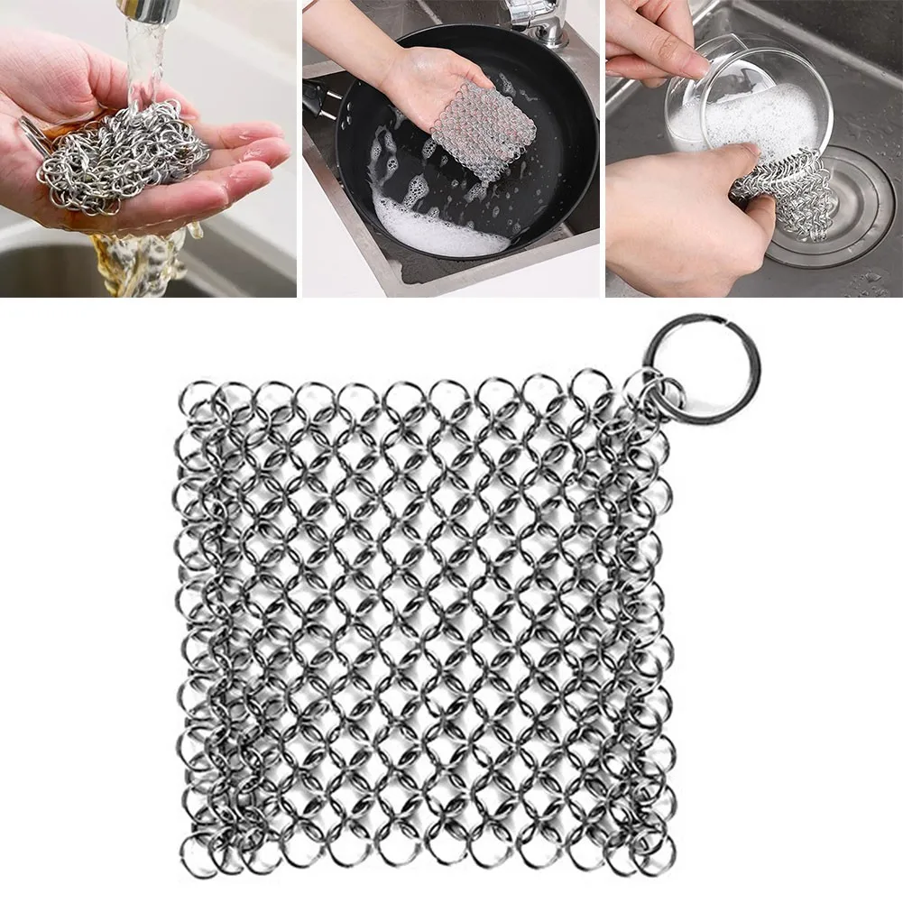 1pc Stainless Steel Cast Iron Cleaner Chain Mail Scrubber Home Cookware Kitchen Household Cleaning Tools Accessories Chain Clean 2
