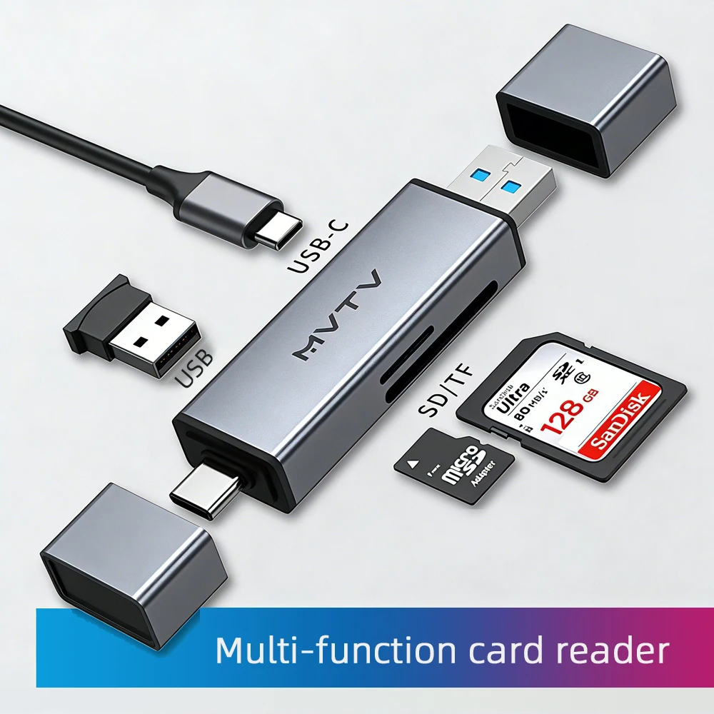 Lector de Tarjetas 4 en 1, USB y USB C a SD, MicroSD, TF, Thunderbolt 3 para PC, Accesorios para Portátiles, Lector de Tarjetas de Memoria Inteligente, Adaptador de Tarjetas SD