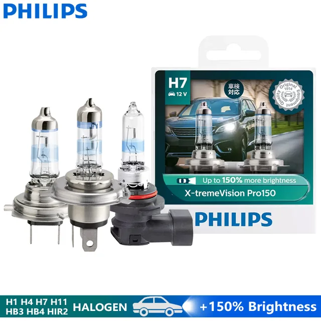 หลอดไฟหน้ารถยนต์ Philips X-tremeVision Pro150 H1 H4 H7 H11 HB3 HB4 HIR2 ฮาโลเจน 9005 9006 9012 12V +150% สว่างกว่าเดิม สีขาว แท้ 1