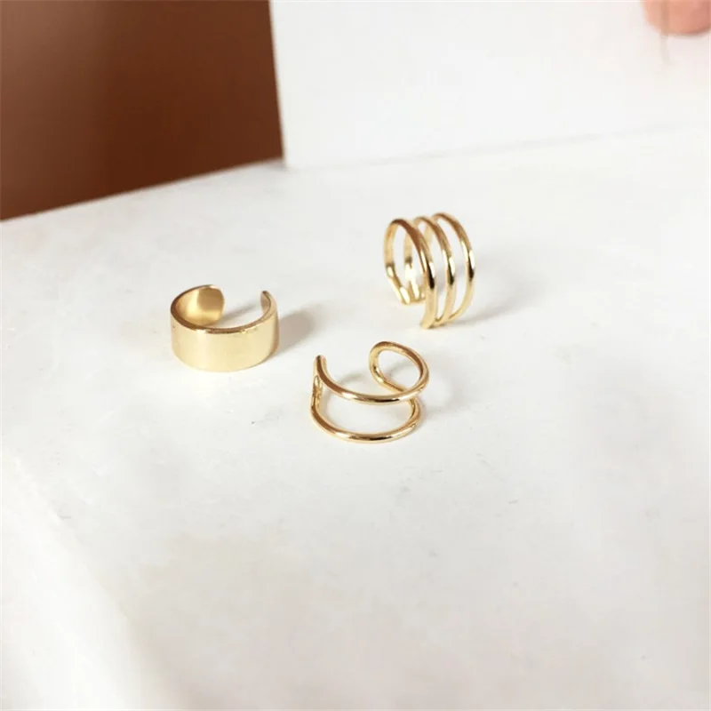 Simple Creative Pierced Ear Cuffs Punk Stainless Steel Gold Silver