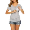 Womens Maternity Clothes Breastfeeding Clothing Short Sleeve Pregnant Clothes Pleated Side Open Pregnancy T-Shirt Top 2