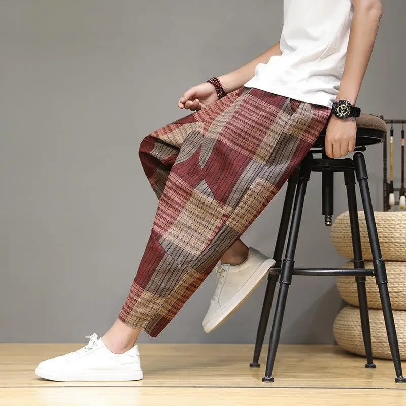 Spring Autumn Fashion High Waist Casual Trousers Man Versatile Loose Simple Harun Men's Pants Stripe Patchwork Y2K Male Clothes