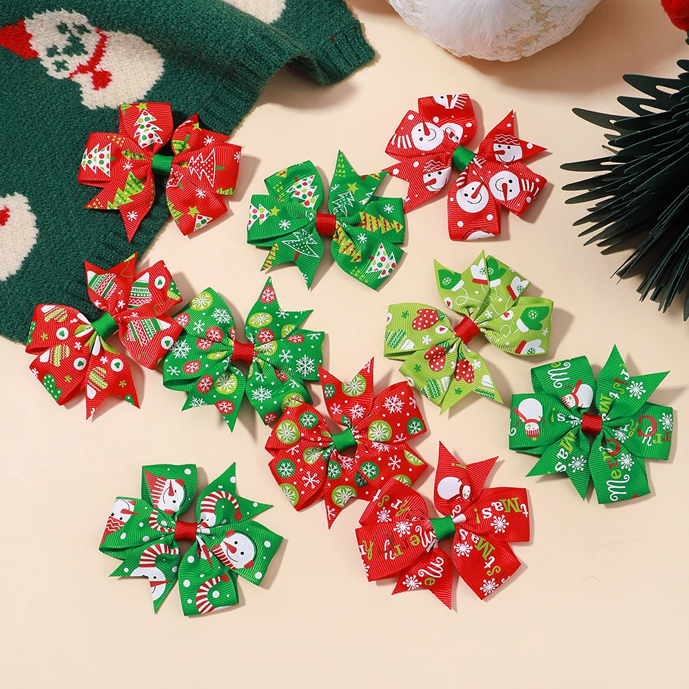 

10Pcs Fashion Christmas Hair Bows Baby Girls Hair Clips Cute Sparkly Hairpins Newborn Kids Party Hair Accessories Gift Wholesale