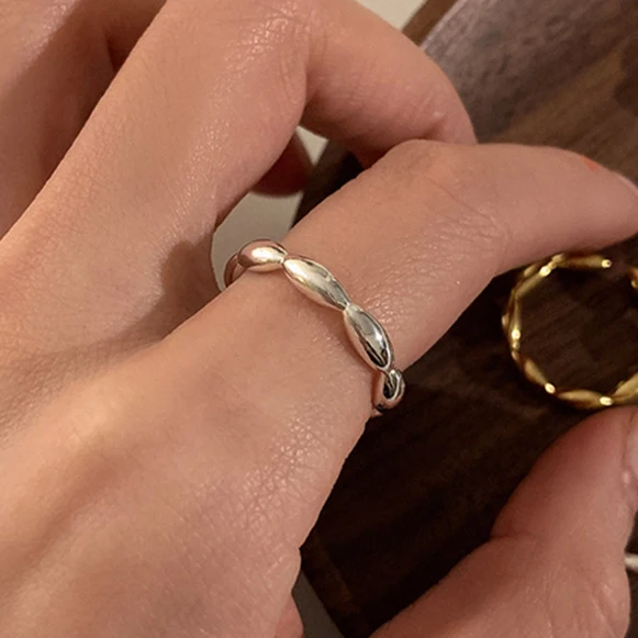 Silver Ring Silver Rings PONYKISS 925 Sterling Silver Rice Beads Round Rings for Women Trendy Opening Fine Jewelry Minimalist Personality Accessories